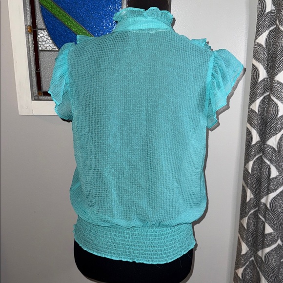 XXI Forever 21 Vintage Smocked Waist Y2K Flutter Sleeve Blouse SZ Small - Picture 5 of 7